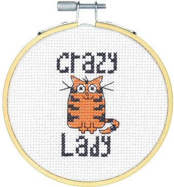 Dimensions Crazy Cat Lady X Stitch Kit #72-74831 4" Hoop Included 